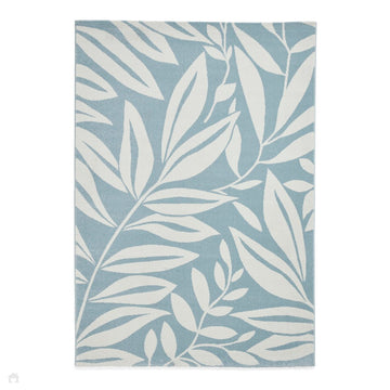 Catherine Lansfield Sorral Leaves Modern Botanical Floral Durable Easy-Care Carved High Density Polyproplyene Blue/Cream Rug-Think Rugs-Rug Love - The Most Loved Rug Store